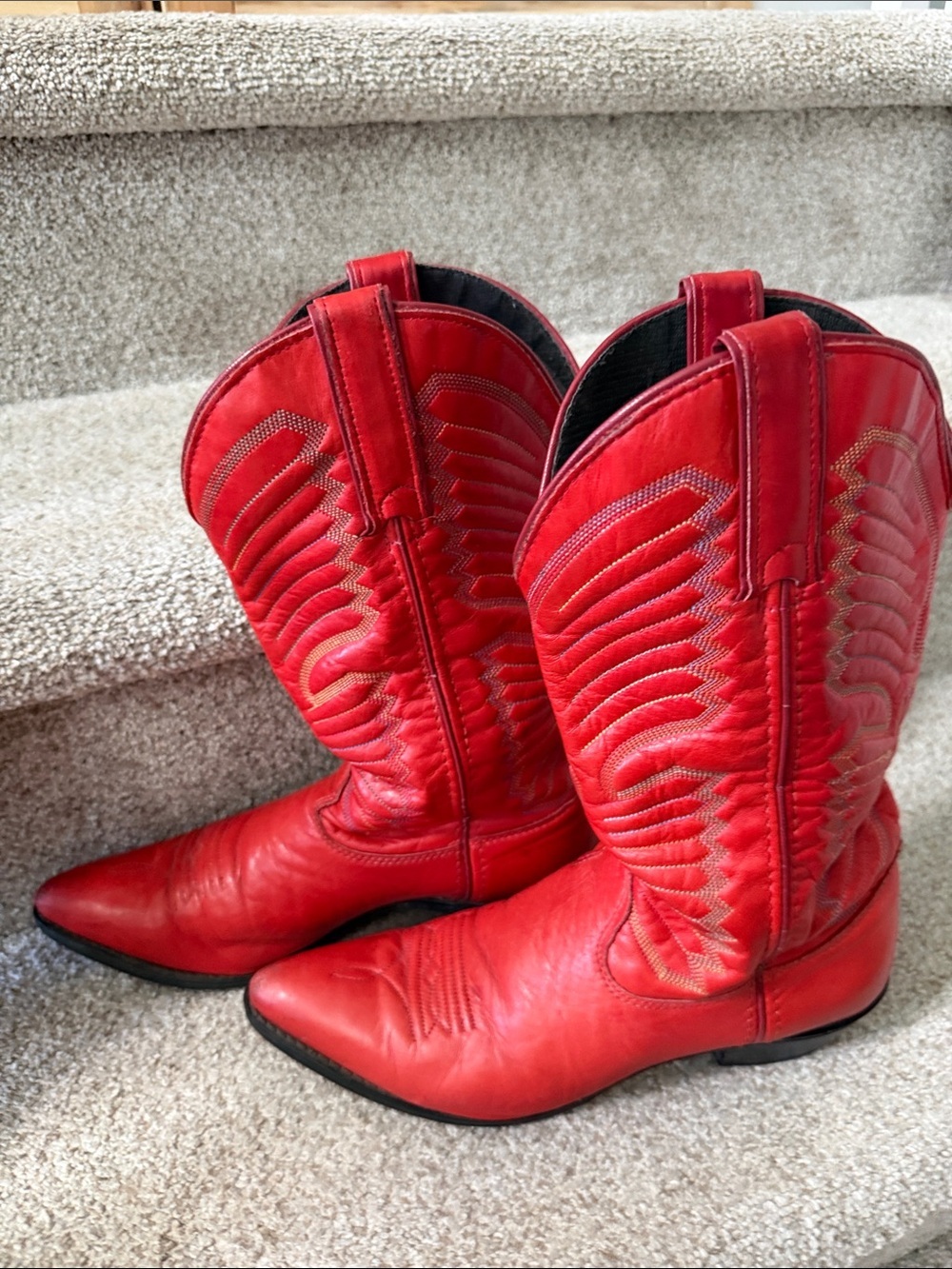 Capezio Red Women's Western Cowboy Boots with Decorative Stitching